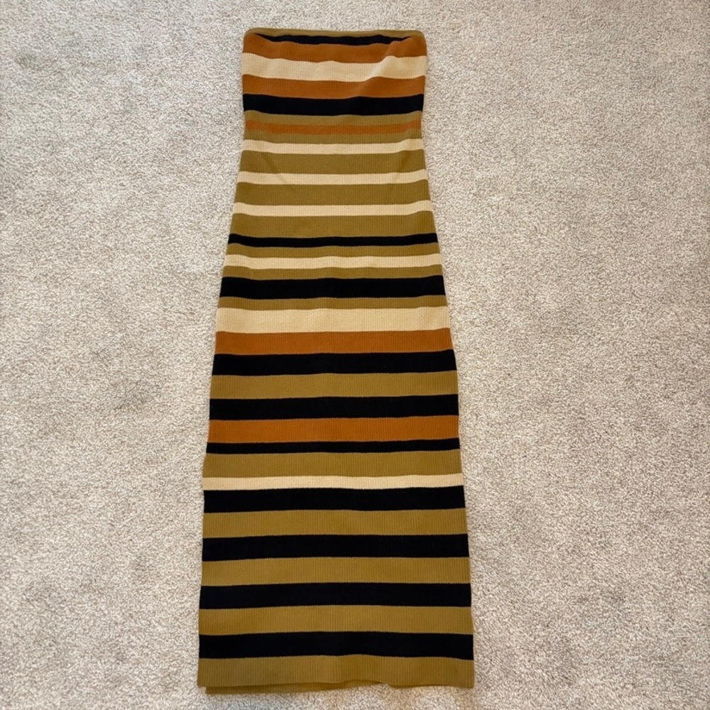 Camila Coelho Strapless Knit Dress Womens XS Brown Striped Going Out Maxi